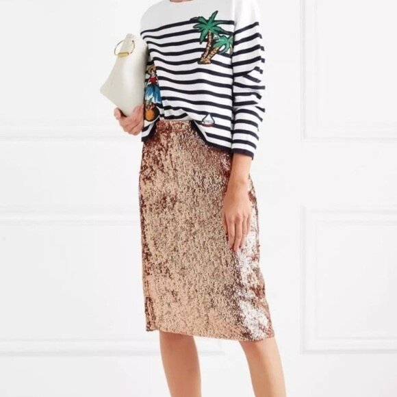 J. Crew Rose Gold Sequin Midi Pencil Skirt - Picture 5 of 7